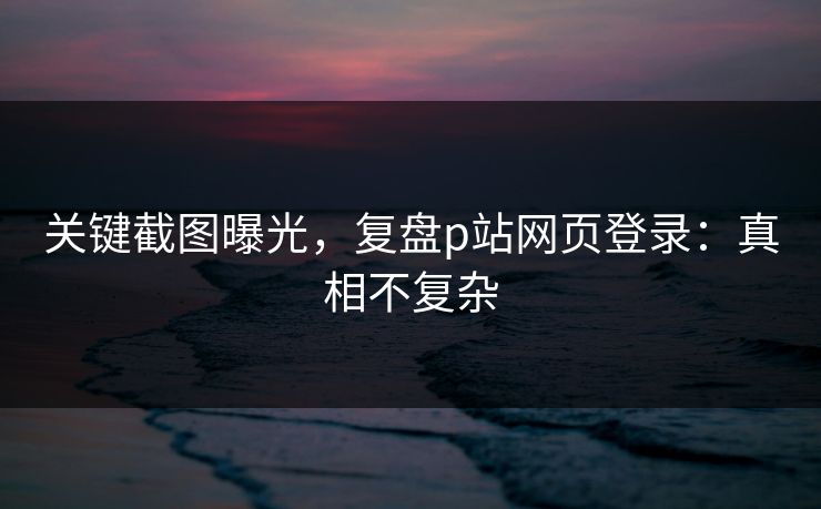关键截图曝光，复盘p站网页登录：真相不复杂