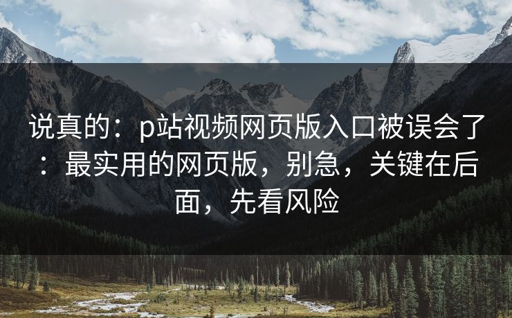 说真的：p站视频网页版入口被误会了：最实用的网页版，别急，关键在后面，先看风险